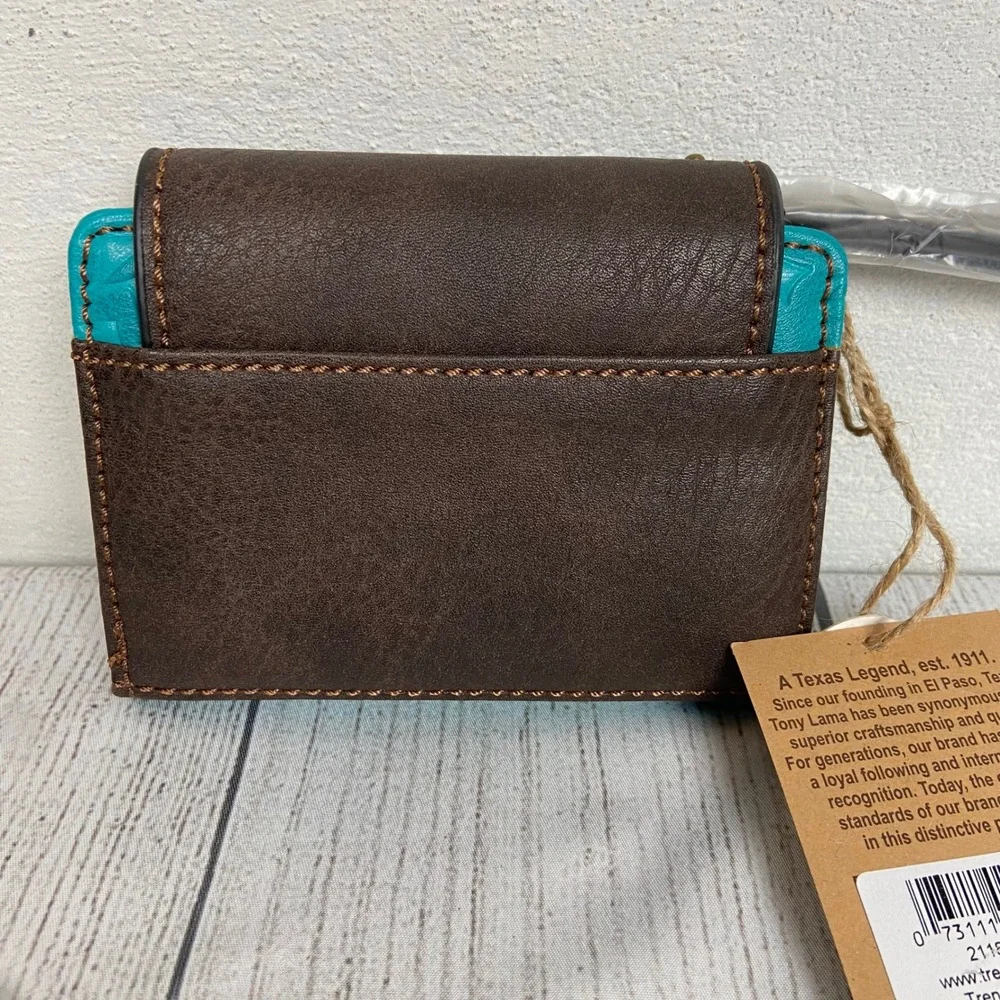 Tony‎ Lama RFID Wallet Turquoise Floral Embossed Western Wristlet Clutch